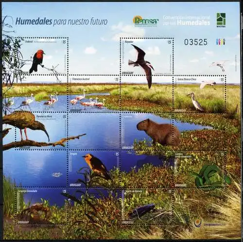 Uruguay 2015 Tiere Vögel Birds Frosch Frog Schlange Snake Krabbe Crab See MNH