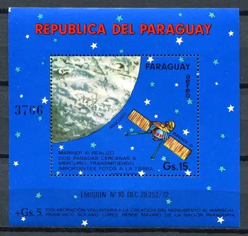 Paraguay 1974 Space Raumfahrt Merkur Weltraum Satellit Block 231 Postfrisch MNH