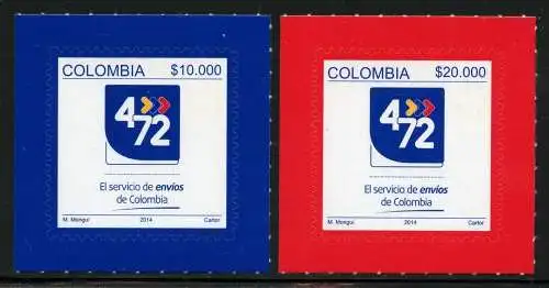 Kolumbien Colombia 2015 Freimarken Post Postemblem Selbstklebend MNH