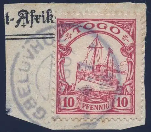 Togo 1914 Michel 9 Kaiseryacht ° Agbeluvhoe 4/7/14 Briefstück Befund BPP / 62
