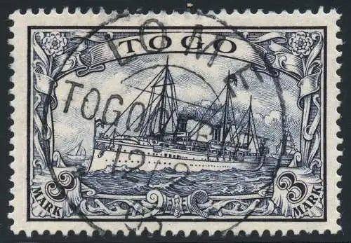 Togo 1905 Michel 18 Kaiseryacht 3 Mark ° Lome 12/2/05 Geprüft Eibenstein BPP/ 58