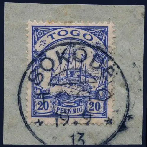 Togo 1913 Michel 10 Kaiseryacht ° Sokode 19/9/13 Briefstück Einwandfrei / 36