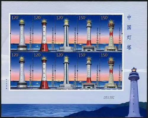China PRC 2016-19 Leuchttürme Lighthouses II Seefahrt Kleinbogen 4851-4855 MNH