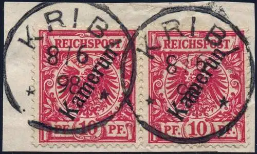 Kamerun 1898 Michel 3 a Paar  ° Kribi 8/6/98 Briefstück Luxus Geprüft BPP / 75