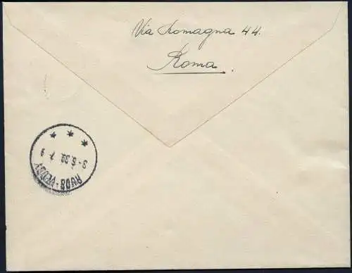 Vatikan 1939 Reko-Brief MiF Rom - Dänemark Ruds Vedby Airmail Roma Denmark / 840