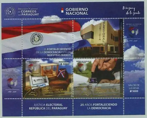 Paraguay 2020 Stärkung der Demokratie Wahlen Flagge Wahlbüro Elections Block MNH