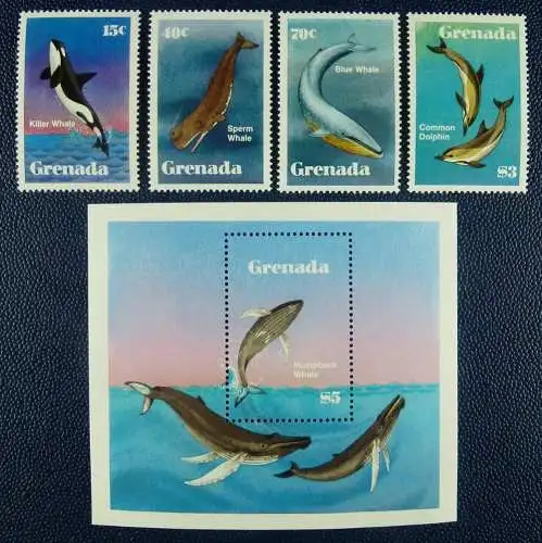 Grenada 1982 Wale Whales Meeressäuger Delphine Dolphin 1197-1100 Block 112 MNH