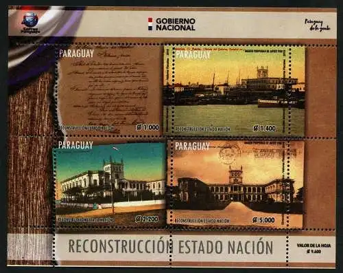 Paraguay 2019 Block Wiederaufbau des Nationalstaates Hafen Schiff Gebäude MNH