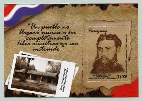 Paraguay 2019 Block Bernardino Caballero General Staatspräsident Politiker MNH