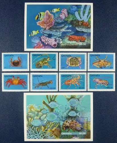 Grenada 1990 Krebse Meerestiere Crabs 2177-2184 Block 259-260 Postfrisch MNH