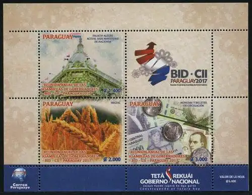 Paraguay 2017 Block Bank BID Münzen Banknoten Getreide Palast Coins Money MNH