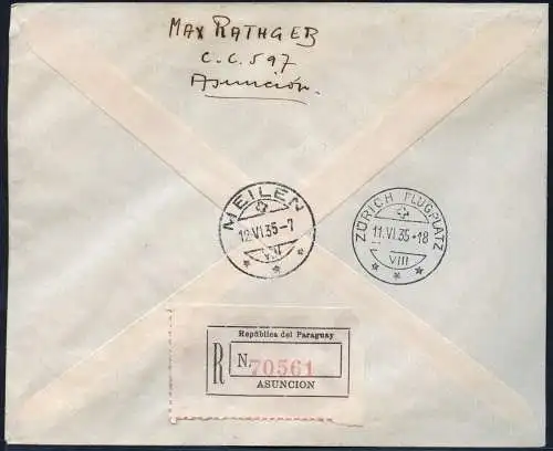 Zeppelin Paraguay 1935 5. SAF Reko-Brief MiF Asuncion Schweiz Si 304 / 1442