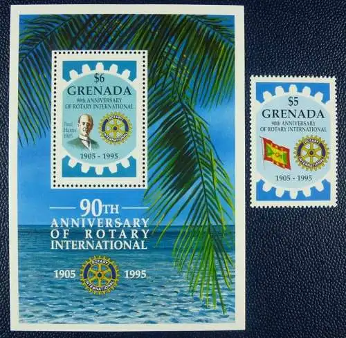 Grenada 1995 Rotary Flagge Paul Harris Flag 2962 + Block 398 Postfrisch MNH