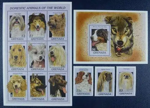 Grenada 1997 Hunde Dogs Afghane Collie Pudel Schäferhund 3395-3406 Block 452 MNH