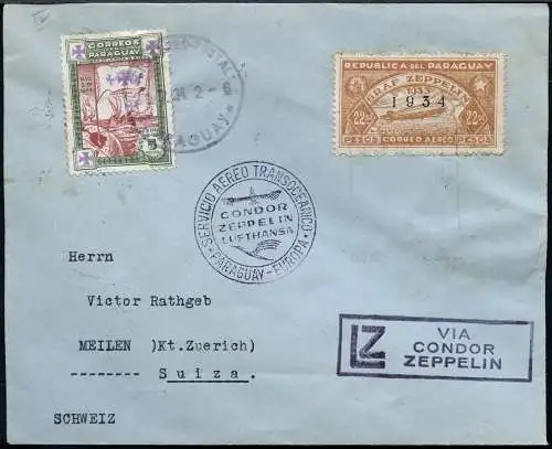 Zeppelin Paraguay 1934 4. SAF MiF Luftpost Reko-Brief MiF Schweiz 264 / 1433