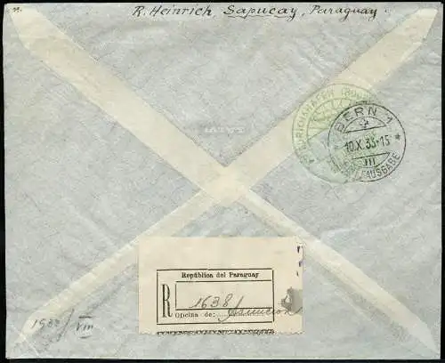Zeppelin Paraguay 1933 8. SAF Reko-Brief Sapucai Bern Schweiz Si 237 / 1431