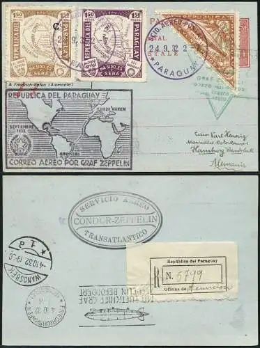 Zeppelin Paraguay 1932 7. SAF Reko-Postkarte MiF Hamburg Si 188 / 1492
