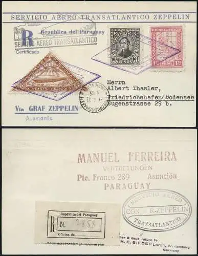 Zeppelin Paraguay 1932 3. SAF Reko-Postkarte an Maschinist Thasler Si 155/ 1489