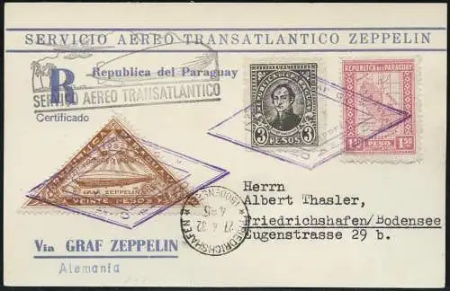 Zeppelin Paraguay 1932 3. SAF Reko-Postkarte an Maschinist Thasler Si 155/ 1489