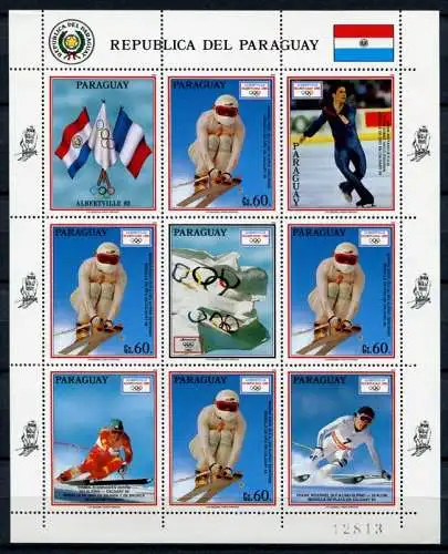 Paraguay 1990 Olympiade Olympics 1992 Albertville 4475 Kleinbogen Postfrisch MNH