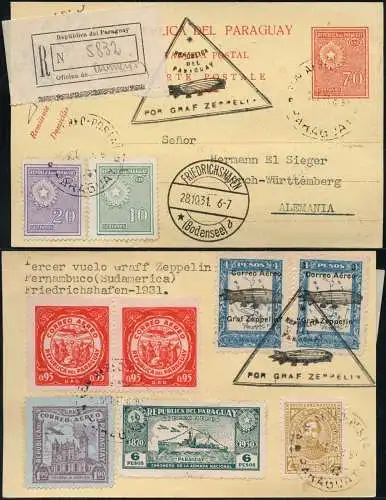 Zeppelin Paraguay 1931 3. SAF MiF 392-393 Reko-Karte Top-Frankatur Si 136 / 1406