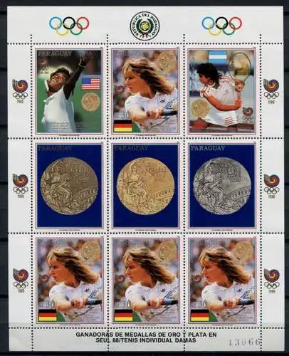 Paraguay 1989 Olympiade Olympics Seoul Tennis S. Graf 4302 Kleinbogen MNH