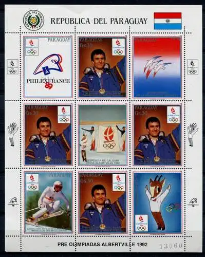Paraguay 1989 Olympiade 1992 Olympics Albertville 4320 Kleinbogen MNH