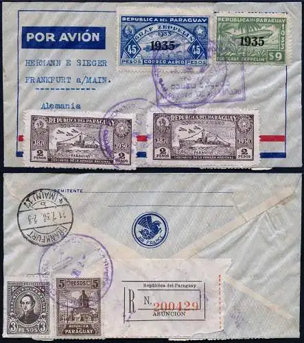 Zeppelin 1936 Paraguay 8. SAF Reko-Brief 45 Pesos Frankfurt Main Si 359 / 2237
