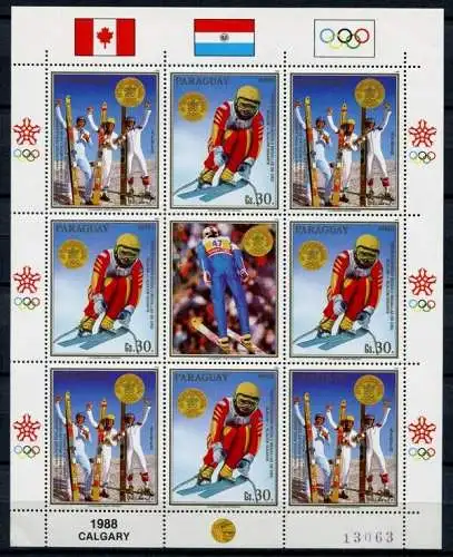 Paraguay 1988 Olympiade Olympics Calgary Skisport 4265-4266 Kleinbogen MNH