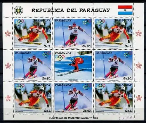 Paraguay 1987 Olympiade Olympics Calgary Skisport 4178-4179 Kleinbogen MNH