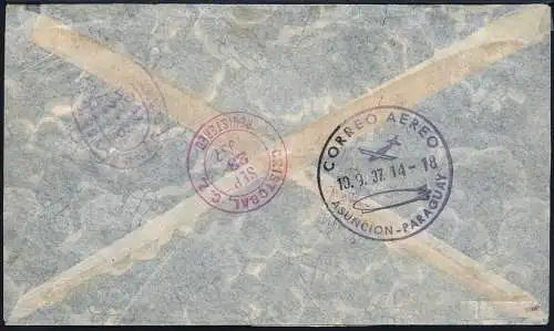 Paraguay 1937 Reko-Erstflugbrief FFC 452-454 via Panagra PAA New York / 326