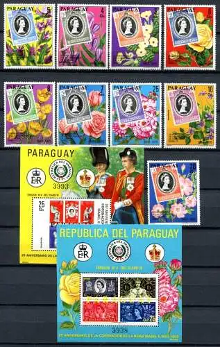 Paraguay 1978 QE II Krönung Königin Elisabeth 3081-3089 + Block 268 MNH