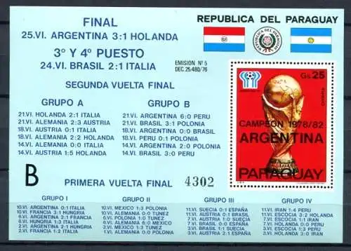Paraguay 1978 Fußball WM Soccer FIFA World Cup Block 329 Postfrisch MNH