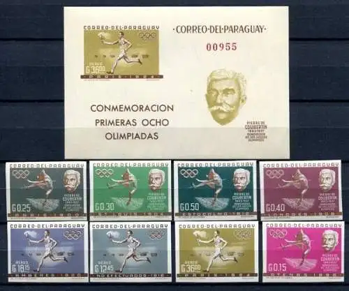 Paraguay 1963 Sport Olympiade Olympics de Coubertin 1168-1175 Block 35 MNH