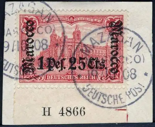 DP Marokko 1906 Michel 43 HAN A Briefstück Luxus ° Mazagan Foto-Attest BPP / 56