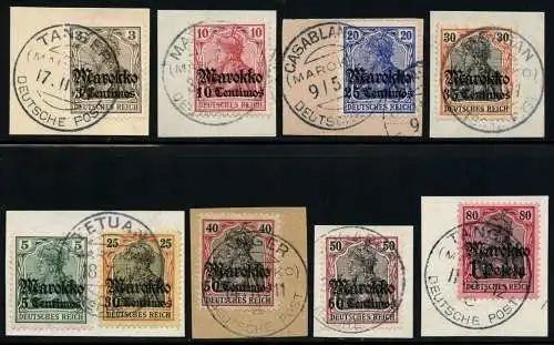 DP Marokko 1911 Michel 46-54 Briefstücke Luxus u. a. Tetuan meist geprüft / 59
