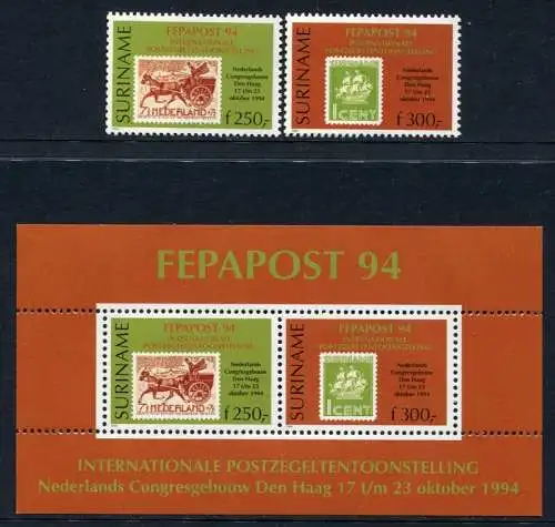 Surinam1994 FEPAPOST Philatelie Briefmarken Ausstellung 1493-1494 Block 63 MNH