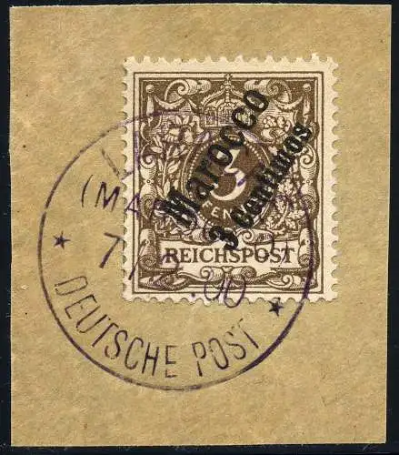 DP Marokko 1900 Michel 1 ° Larache Violett 7/2/00 Luxus-Briefstück / 65