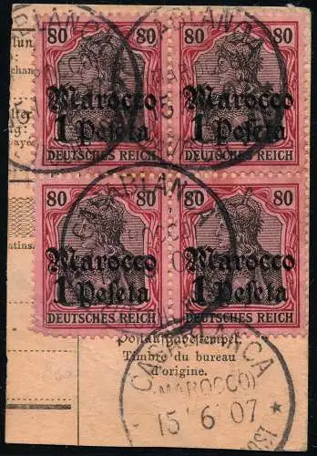 DP Marokko 1907 Michel 29 Block/4 ° Casablanca 15/6/07 Type 1 Briefstück/PA / 73