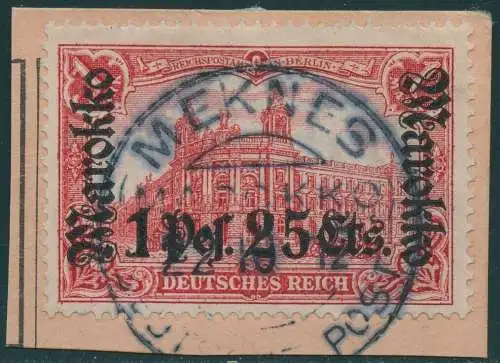 DP Marokko 1912 Postamt 55 I A Briefstück PA Meknes 22/10/12 Geprüft BPP / 42