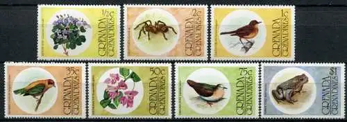 Grenada Grenadinen 1976 Flora Fauna Vögel Spinne Frosch Blumen Bird 149-155 MNH