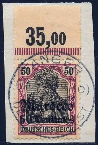 DP Marokko 1911 Michel 28 Oberrand ° Tanger kk 1/10/1911 Luxus Briefstück / 77