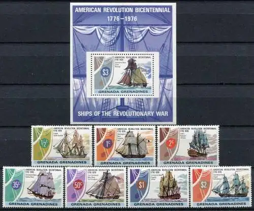 Grenada Grenadinen 1976 Segelschiffe Schiffe Sailing Ships Navi 178-184 Block 21