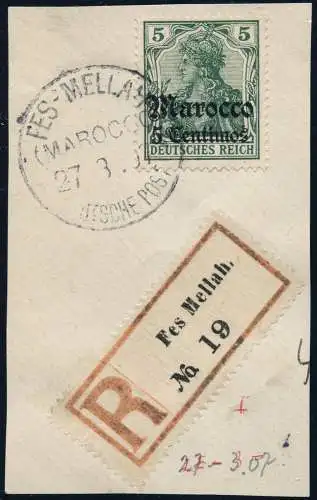 DP Marokko 1907 Michel 35 ° Fes-Mellah Type 1 Luxus Reko-Briefstück / 72
