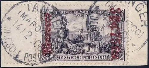 DP Marokko 1908 Michel 32 B ° Tanger 14/2/08 Briefstück Luxus Geprüft BPP / 64