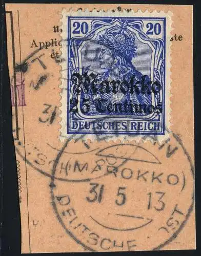 DP Marokko 1913 Michel 49 ° Tetuan 31/5/13 Type 2 Luxus Briefstück/PA/ 68