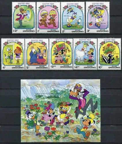 Grenada Grenadinen 1984 Disney Ostern Easter Religion 590-598 + Block 79 MNH