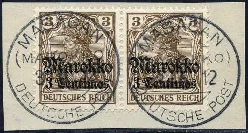 DP Marokko 1912 Michel 46 Paar ° Masagan 3/6/12 Type 2 Luxus Briefstück / 112