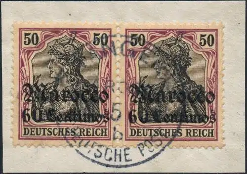 DP Marokko 1906 Michel 41 Paar Germania Briefstück Luxus ° Tanger b / 55