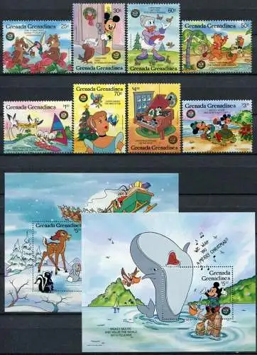 Grenada Grenadinen 1986 Disney Weihnachten Christmas 802-09 Block 117-118 MNH